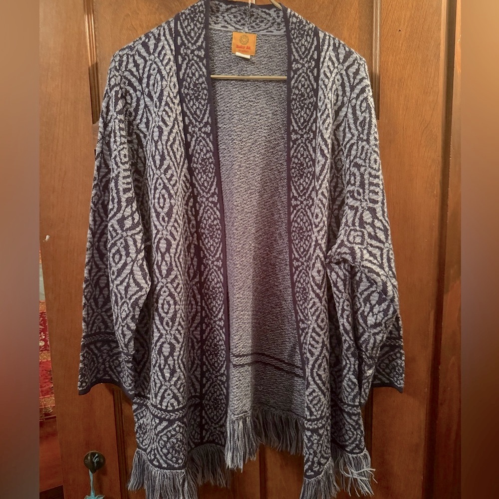 Ruby Rd. Navy and White Geometric Cardigan